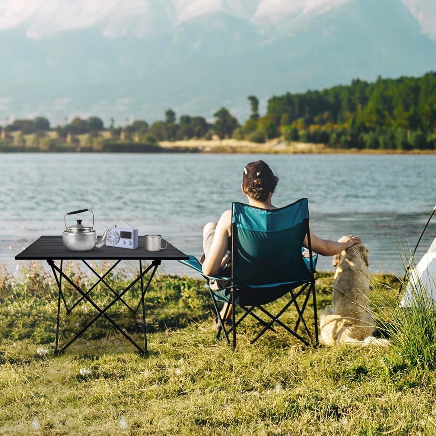 BN-LINK Small Camping Table, Portable Folding Beach Table, Outdoor Ultralight Metal Camping Table, with Carry Bag for Outdoor Cooking, Picnic, Camp, Boat, Travel, Black