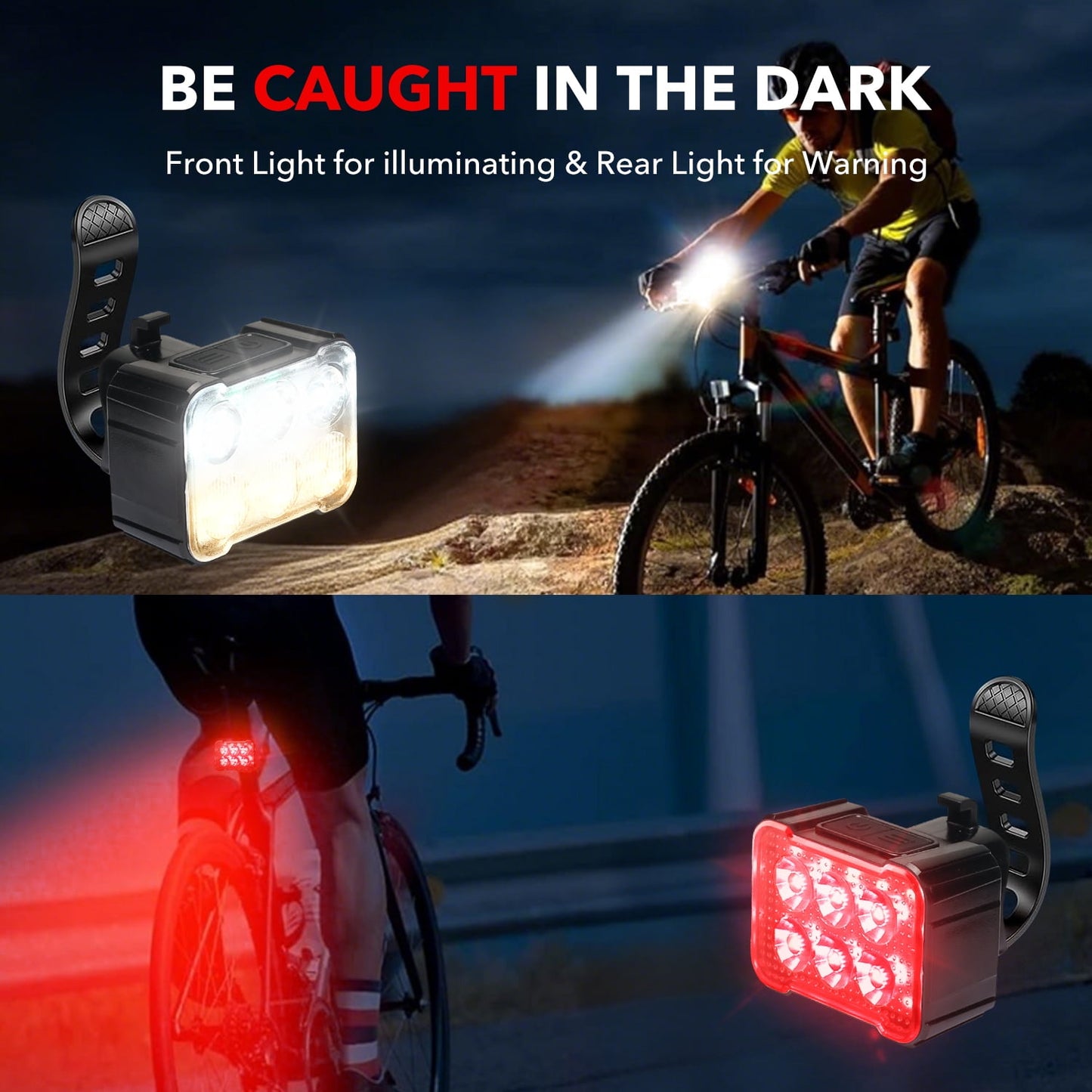 BN-LINK Bike Lights Front and Rear Set, USB Rechargeable 8+12 Modes Bicycle Lights, Waterproof Bike Lights Night Riding/Cycling