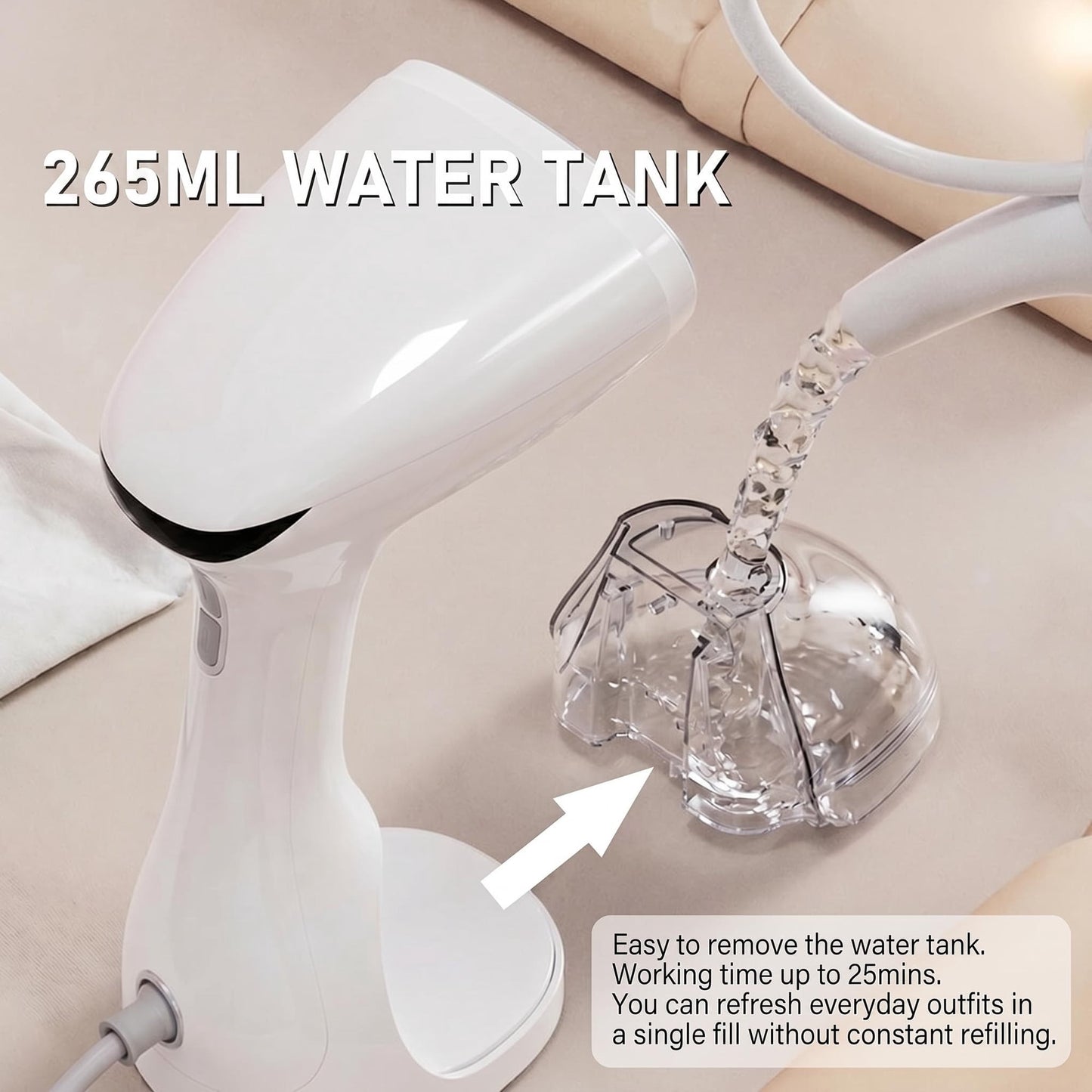 Behome 3 Level Handheld Steamer for Clothes, 265ml Large Capacity & Fast 30s Heat-up, Clothes Steamer with Brush, Travel Steamer for Home, Office