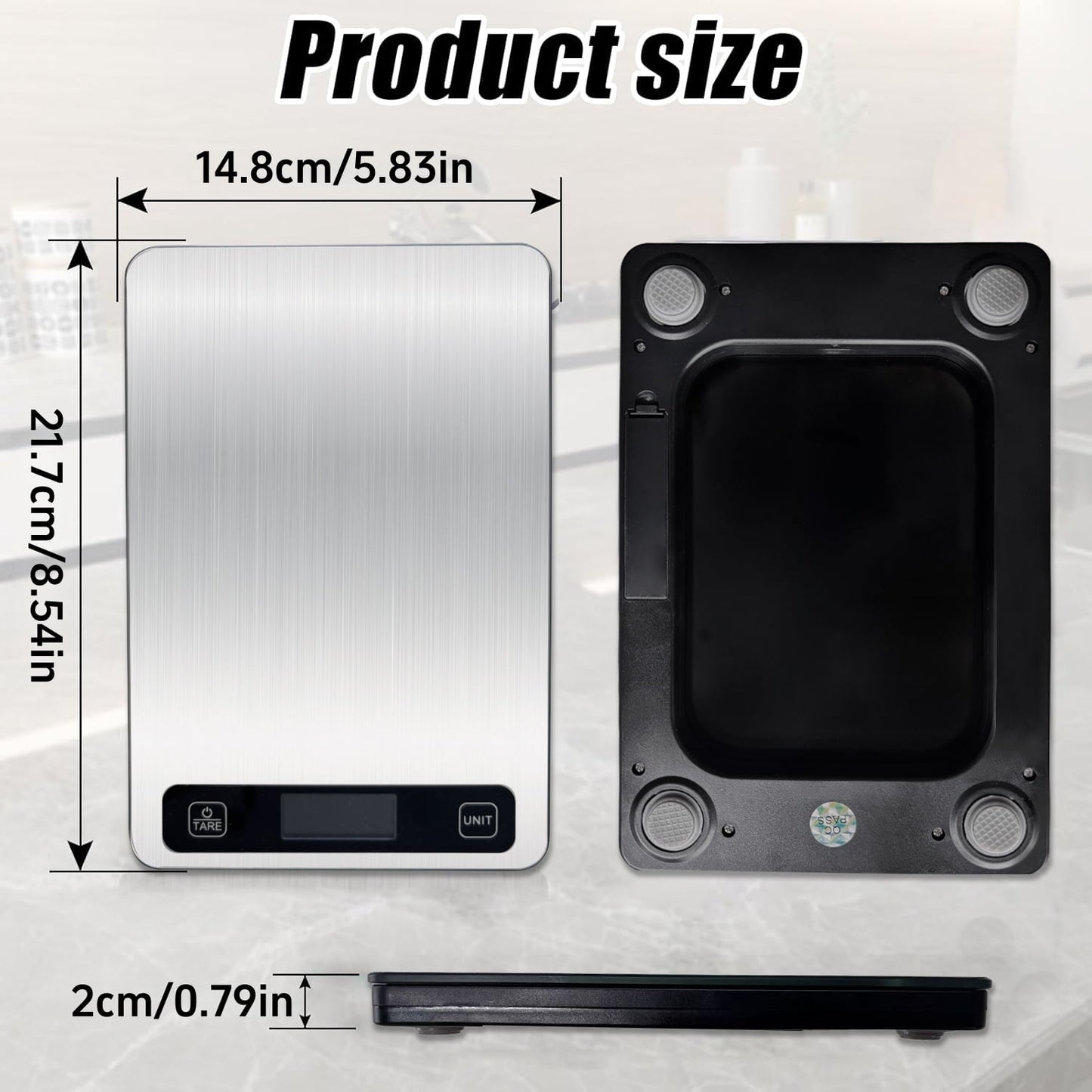 Behome Food Scale, Digital Kitchen Scales 10kg/22lb with Large LCD Display, Food Weighing Scales for Baking, Weight Loss, Calorie Counting, 5 Units Conversion, Silver