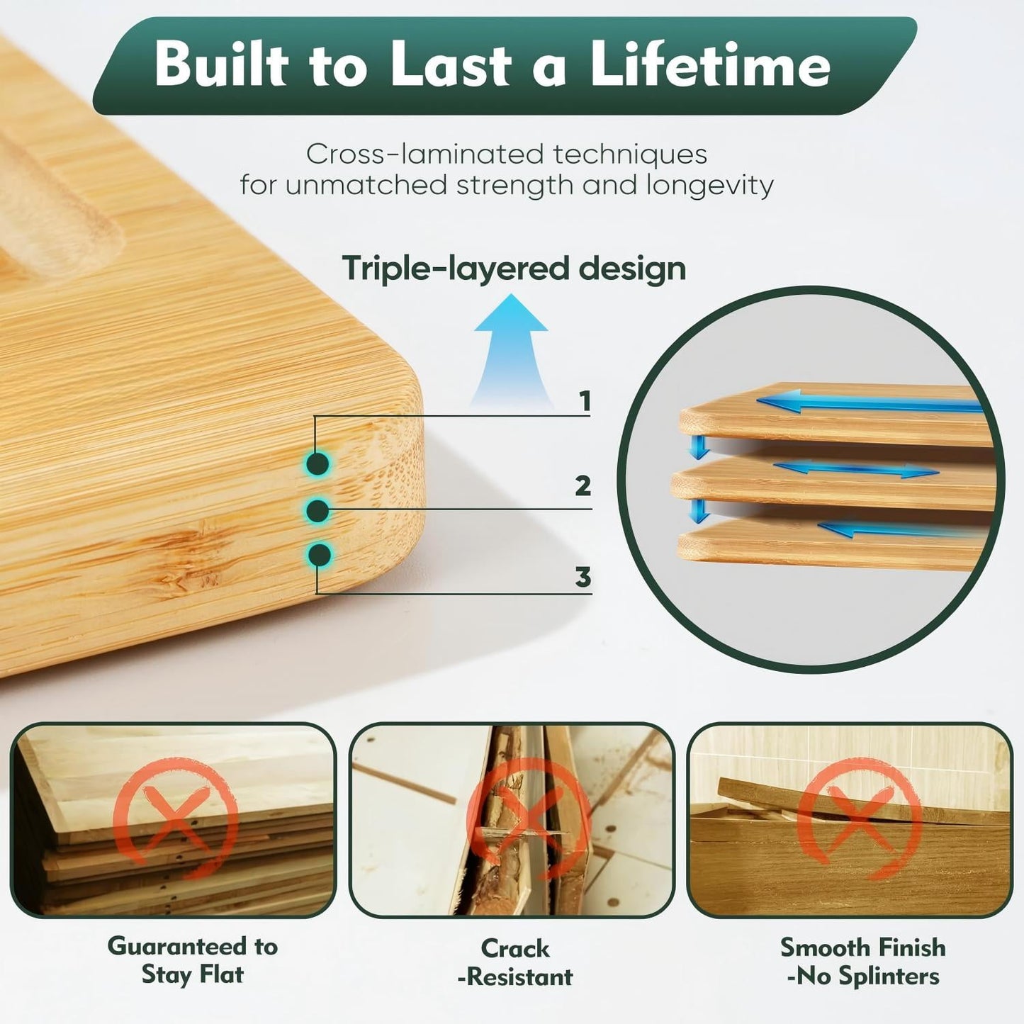 Behome Bamboo Cutting Board for Kitchen, Extra Large Wood Chopping Board with Hanging Hole and Deep Juice Groove, Serving Boards for Meat, Vegetables & Fruits, 18.0" x 11.81"