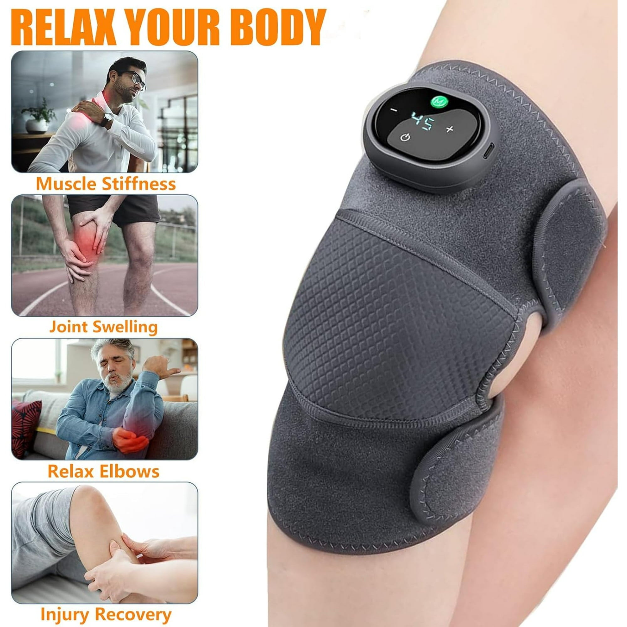 Behome Heating Knee Massager, Knee Shoulder Elbow 3-in-1 Heating Vibration Massager, Portable Wireless Hot Compress Massager, Relieve Joint Pain And Pressure, Suitable For Office, Study(Grey)