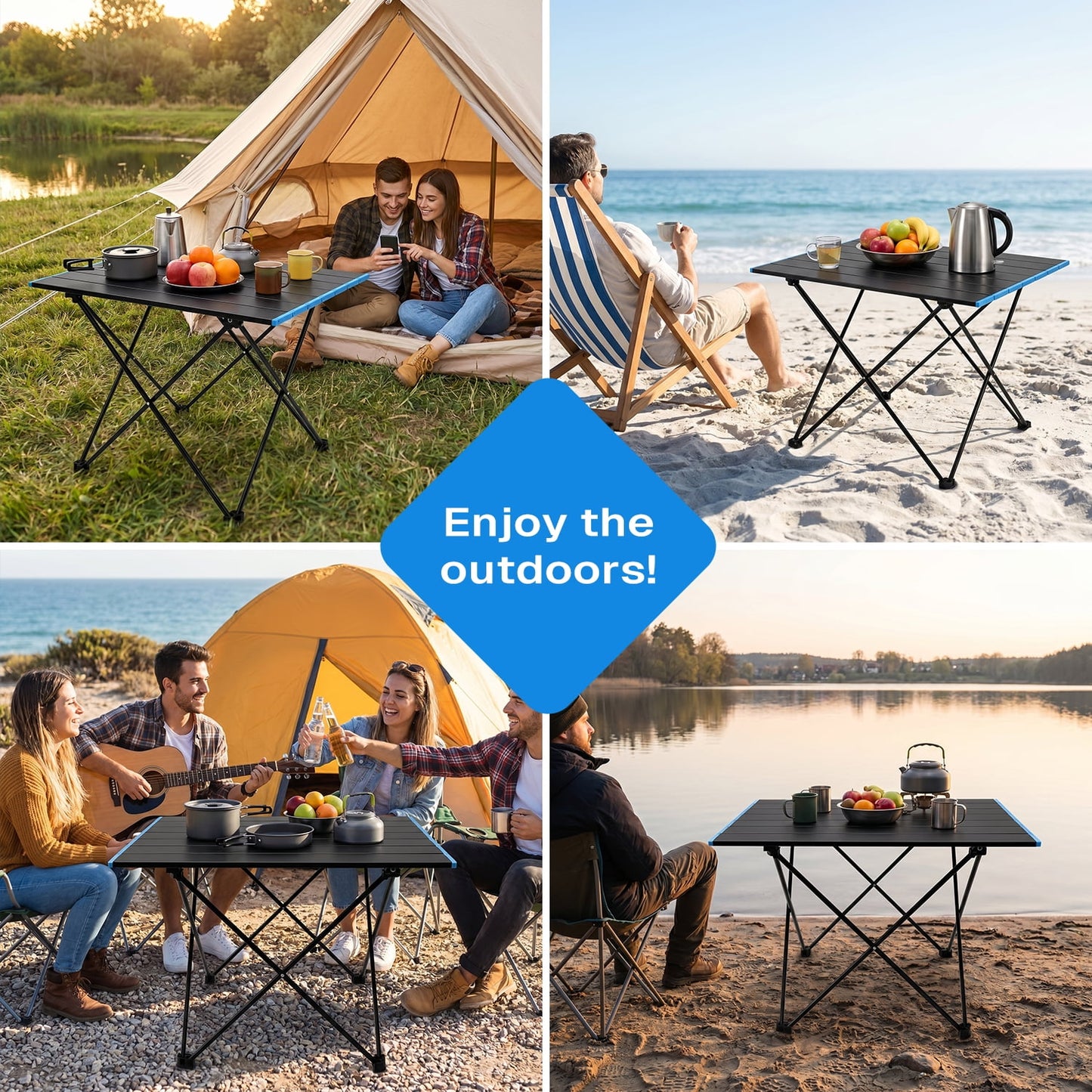 BN-LINK Outdoor Folding Table, Heavy Duty Aluminum Camping Table with Carry Bag, Portable Beach Table for Outdoor Cooking, Picnic, Camp, Festival, Travel