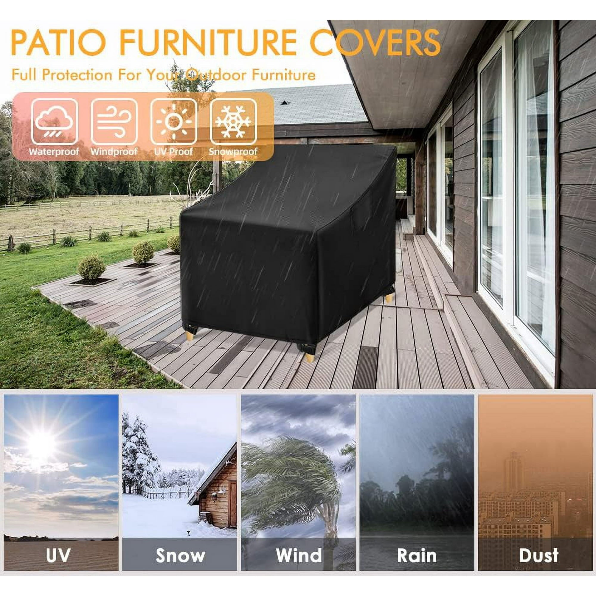 Outdoor Chair Covers, 210D Patio Furniture Covers Waterproof, Lawn Furnitures Covers Fits up to 33W x 33D x 36H Inches, Black, 2 Pack