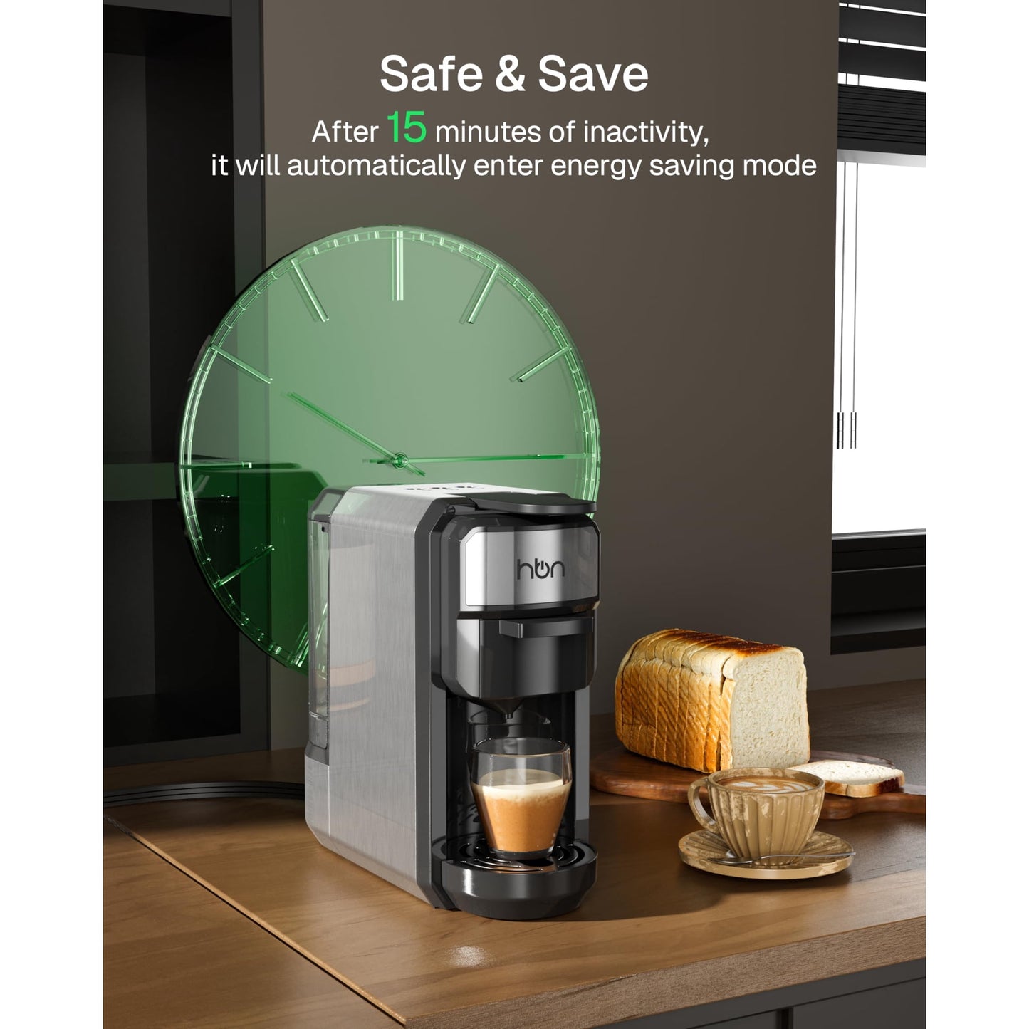 HBN 3-in-1 Coffee Maker, Multi Coffee Maker Single Serve for Nespresso Capsule & K-Cup Pods & Ground Coffee, 19Bar One-Touch Brewing Espresso Machine, 20oz Removable Water Tank, 1450W Fast Heat