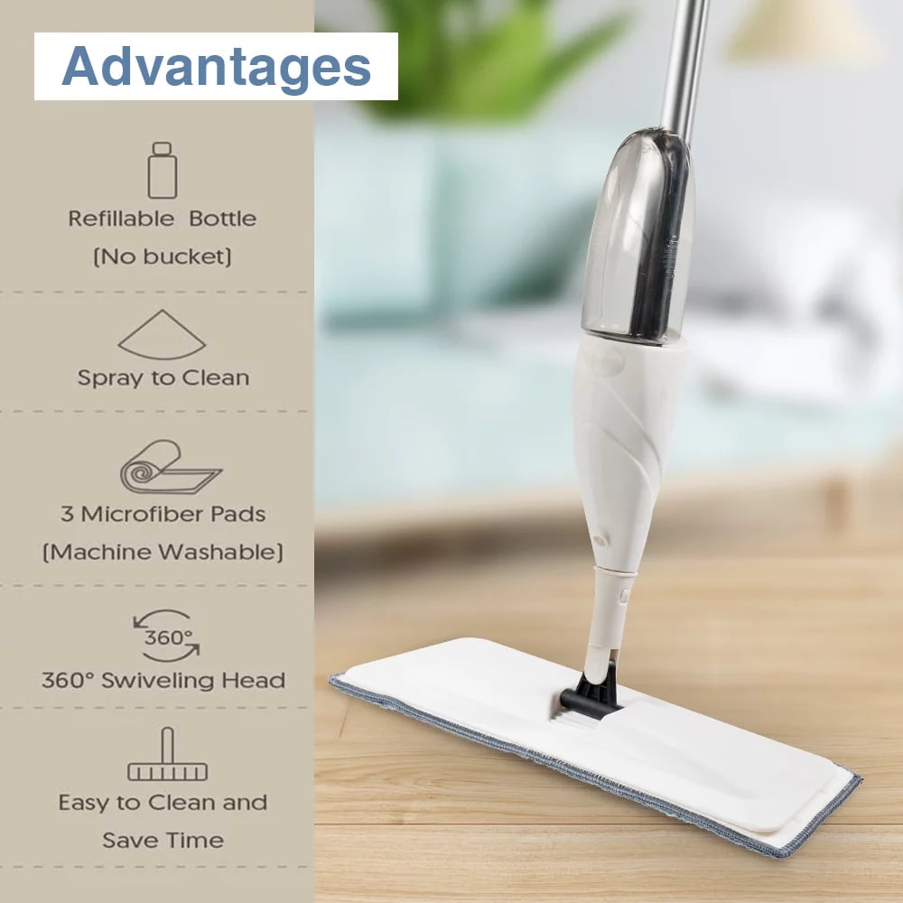 BN-LINK Spray Mop for Floor Cleaning with 2 Washable Pads, Wet Dry Microfiber Mop with 500 ml Refillable Bottle for Kitchen Wood Floor Hardwood Laminate Ceramic Tiles Floor Dust Cleaning