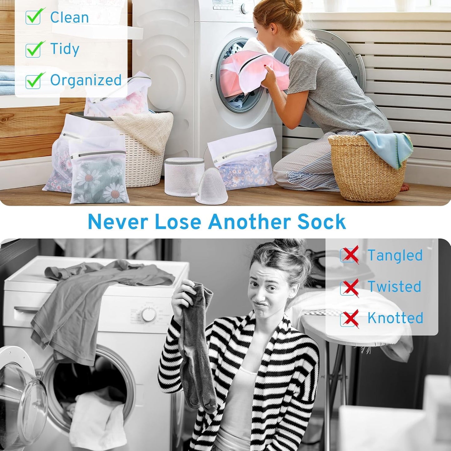 Behome 7 Pack Laundry Bags, Mesh Wash Bags with Zipper Protective Cover, Delicate Laundry Bags for Clothes, Underwear, Lingerie, White, 7 Sizes