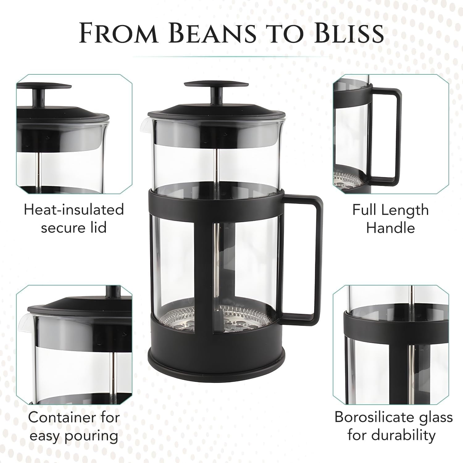 BN-LINK French Press Coffee Maker 34 Oz / 1000 ML, Heat Resistant French Press Tea Maker, Cold Brew Portable French Press, Travel Coffee Press, Tea Press for Loose Tea Gifts