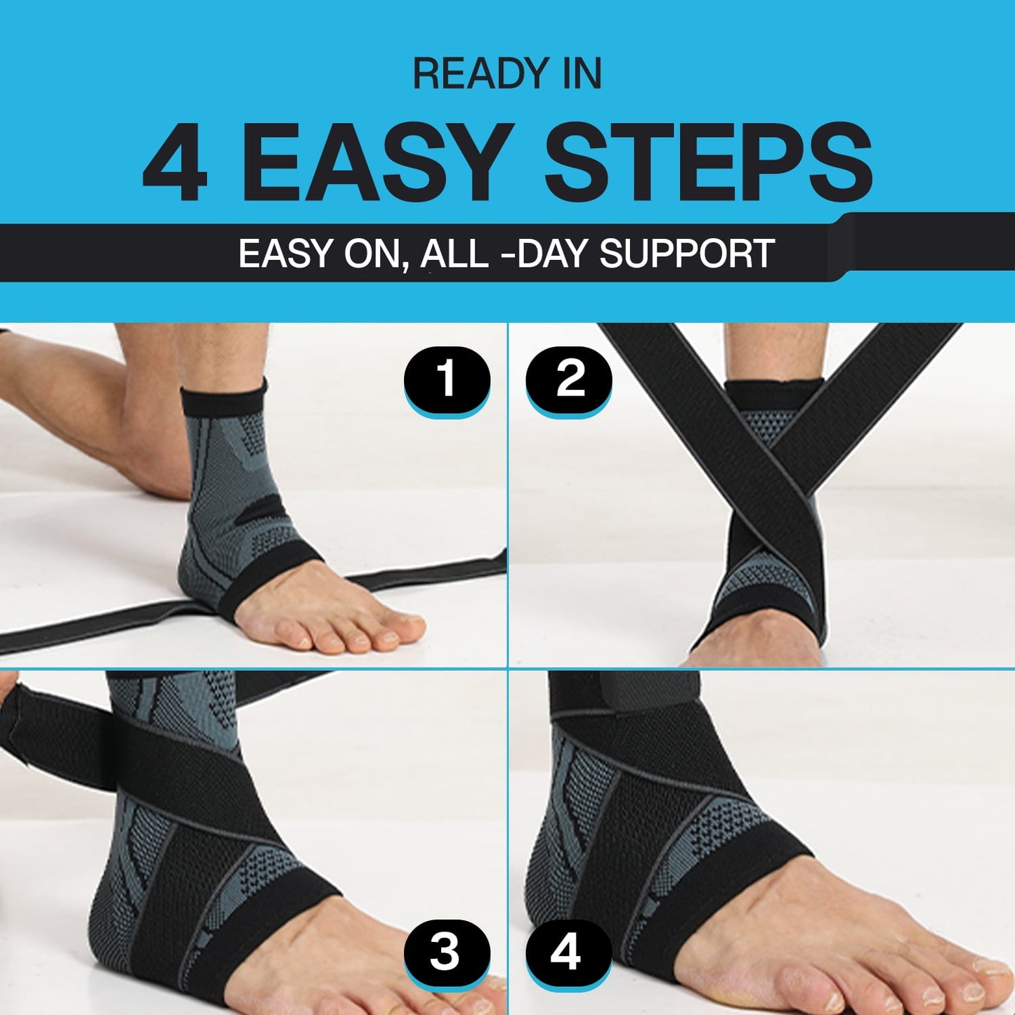 BN-LINK Ankle Brace, Ankle Compression Sleeve With Adjustable Wrap, Ankle Support for Sprained Ankle, Plantar Fasciitis Relief Brace, for Sports, XL, Blue