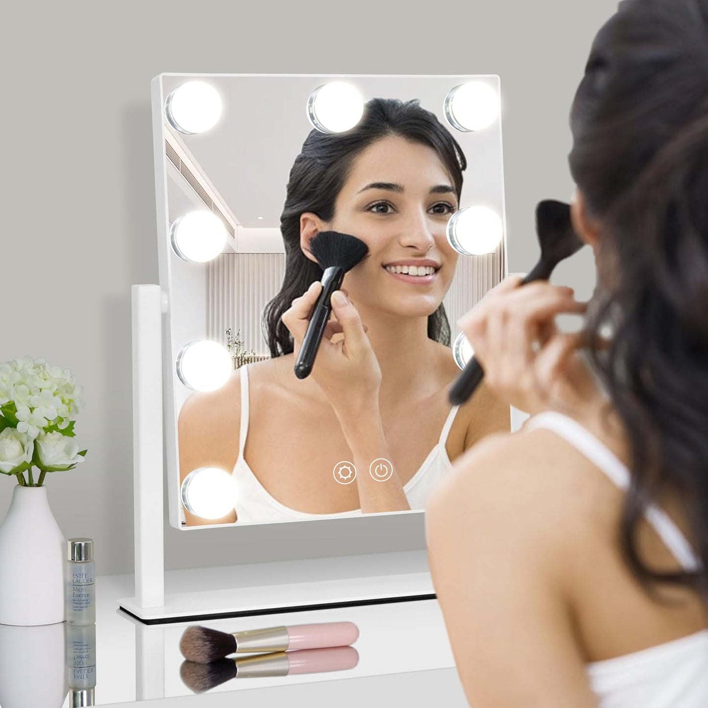 BN-LINK Makeup Mirror with 3 Color Lighting, Vanity Mirrorr with 10X Detachable Magnification, 360°Rotation, for Dressing Room & Bedroom, White
