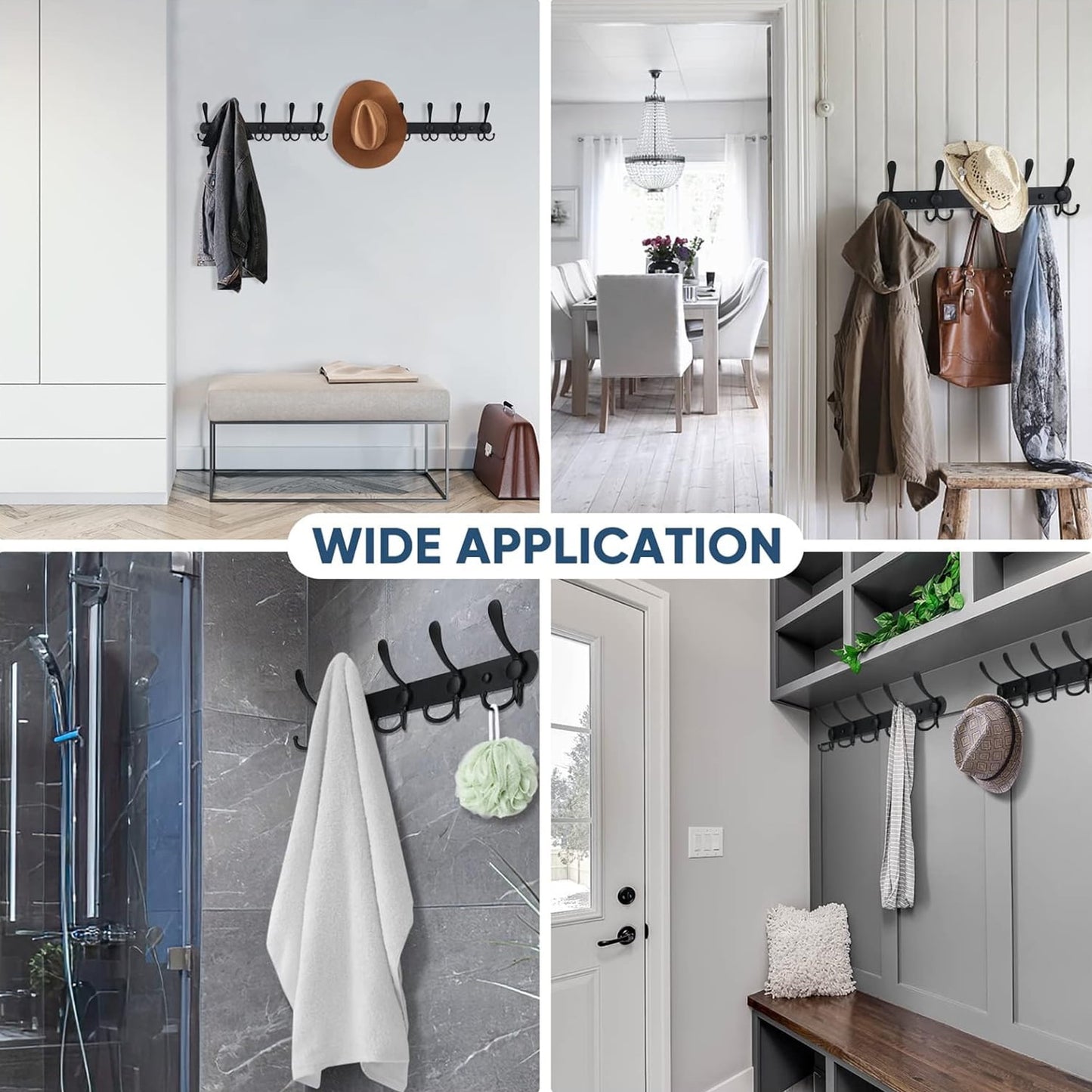Behome 2 Packs Coat Rack Wall Mounted, Hat Wall Rack with 5 Hooks, for Hanging Jackets, Hats, Coats