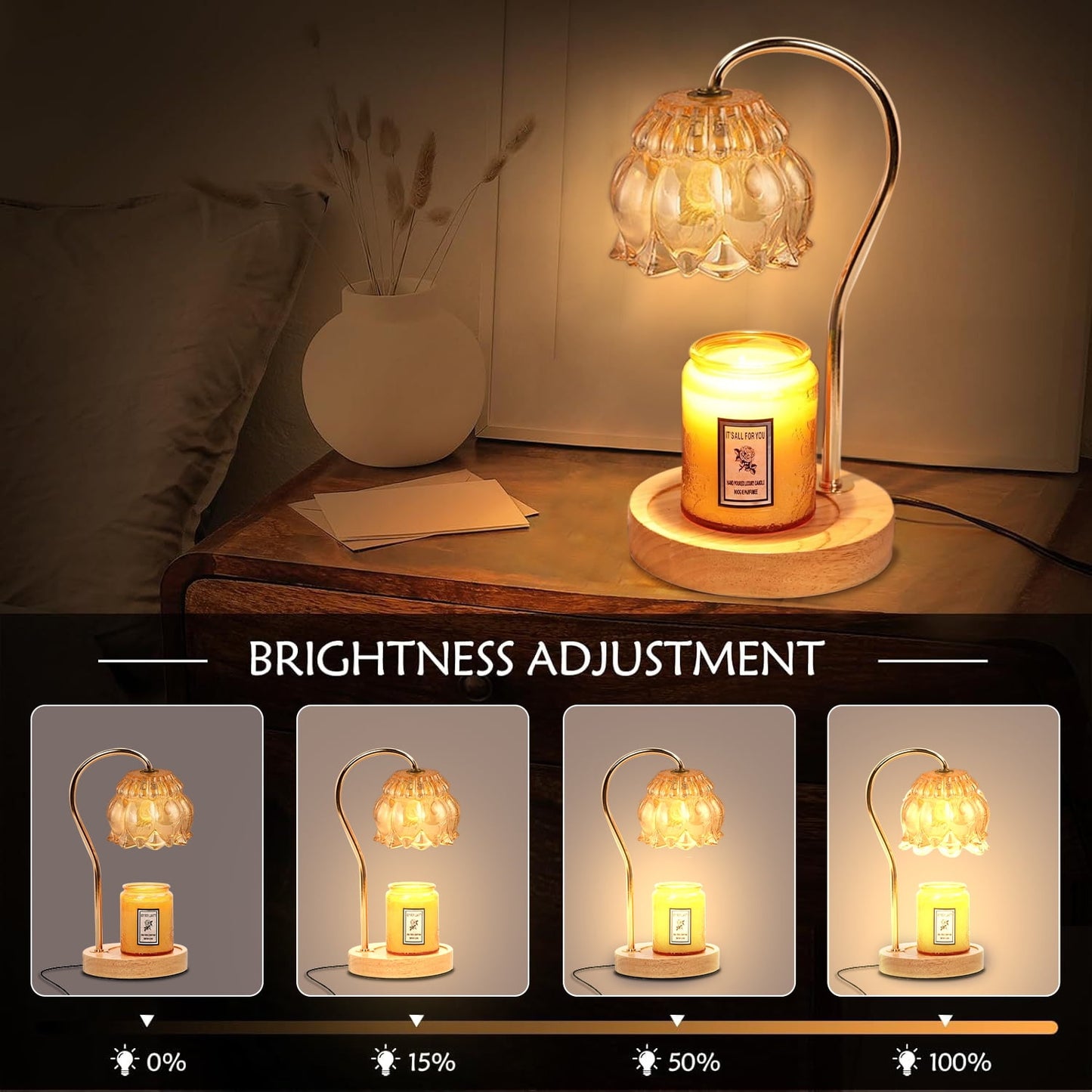 BN-LINK Fragrance Candle Warmer Lamp, Electric Flower Candle Warmer with Timer & Dimmer, Home Decor Wax Melt Warmer with 2 Bulbs, Gifts for Mom Women Friend Sister, Champagne