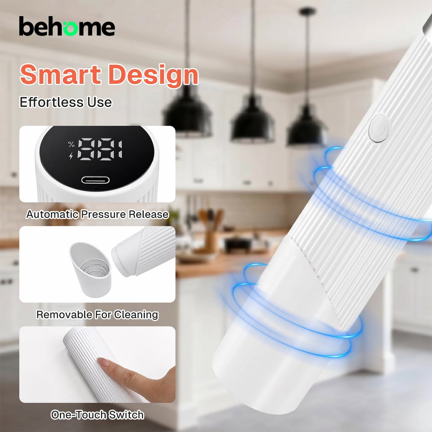 Behome Handheld Vacuum Sealer Machine, Cordless Low-Noise Vacuum Sealer for Food with 30 Reusable Vacuum Bags, Compact Food Sealer for Kitchen Storage & Meal Prep