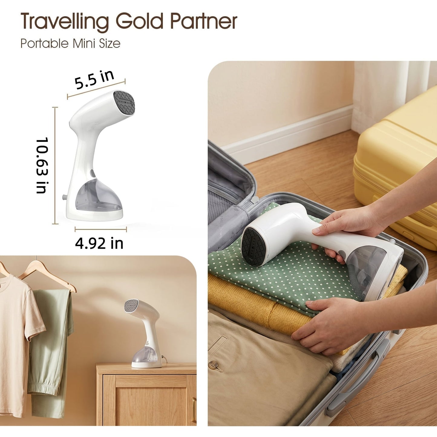 Behome 3 Level Handheld Steamer for Clothes, 265ml Large Capacity & Fast 30s Heat-up, Clothes Steamer with Brush, Travel Steamer for Home, Office