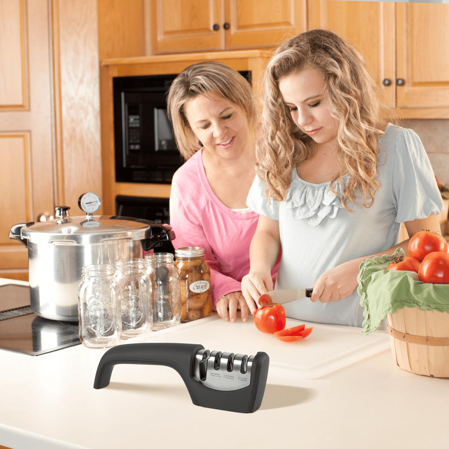 Behome 4-in-1 Knife Sharpener, 4-Stage Knife Sharpener Helps Sharpen, Honing, Polish Blades, kitchen Manual knife Sharpener for Fruit Knife and Steel Knives, Scissors