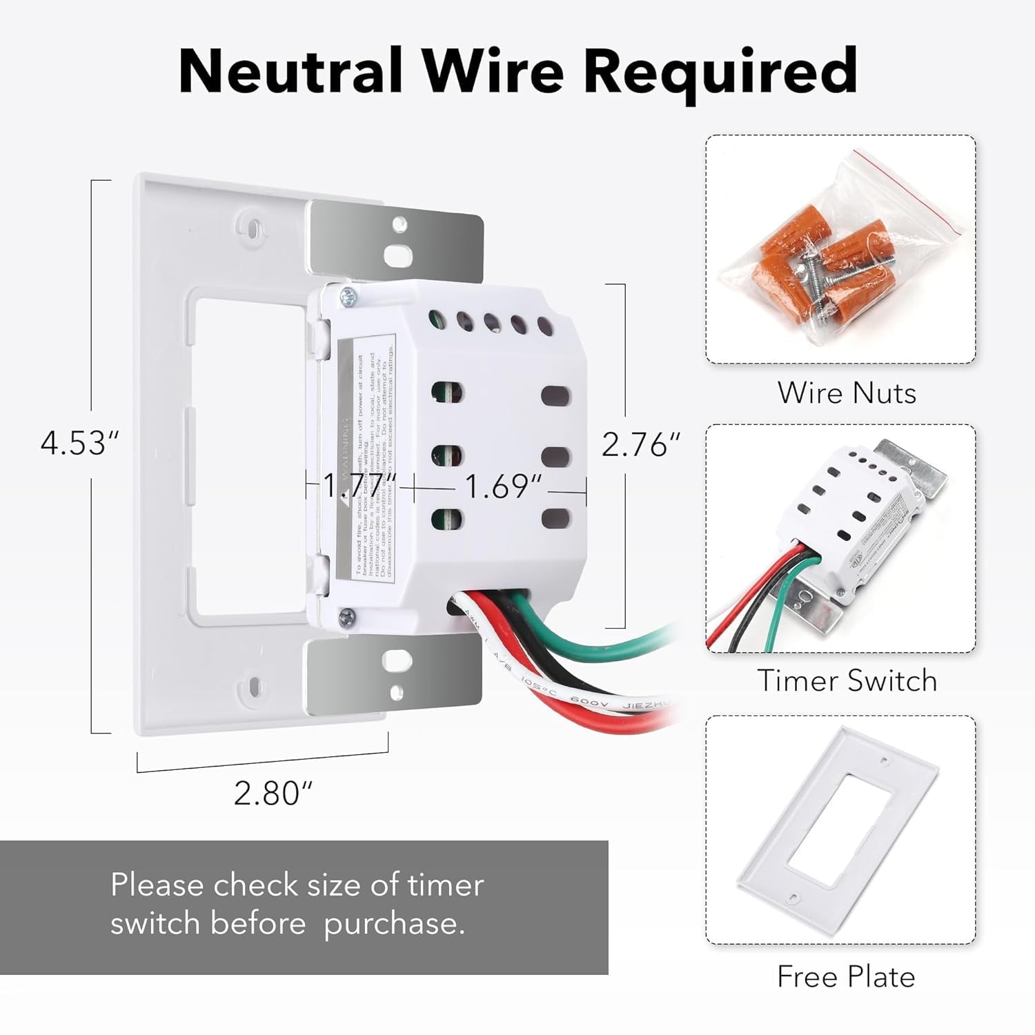 BN-LINK Countdown Digital in-Wall Timer Switch with Push Button 5-10-20-30-45-60mins, for Bathroom Fan ,in-Wall Light Timer, Neutral Required, Free Plate, White