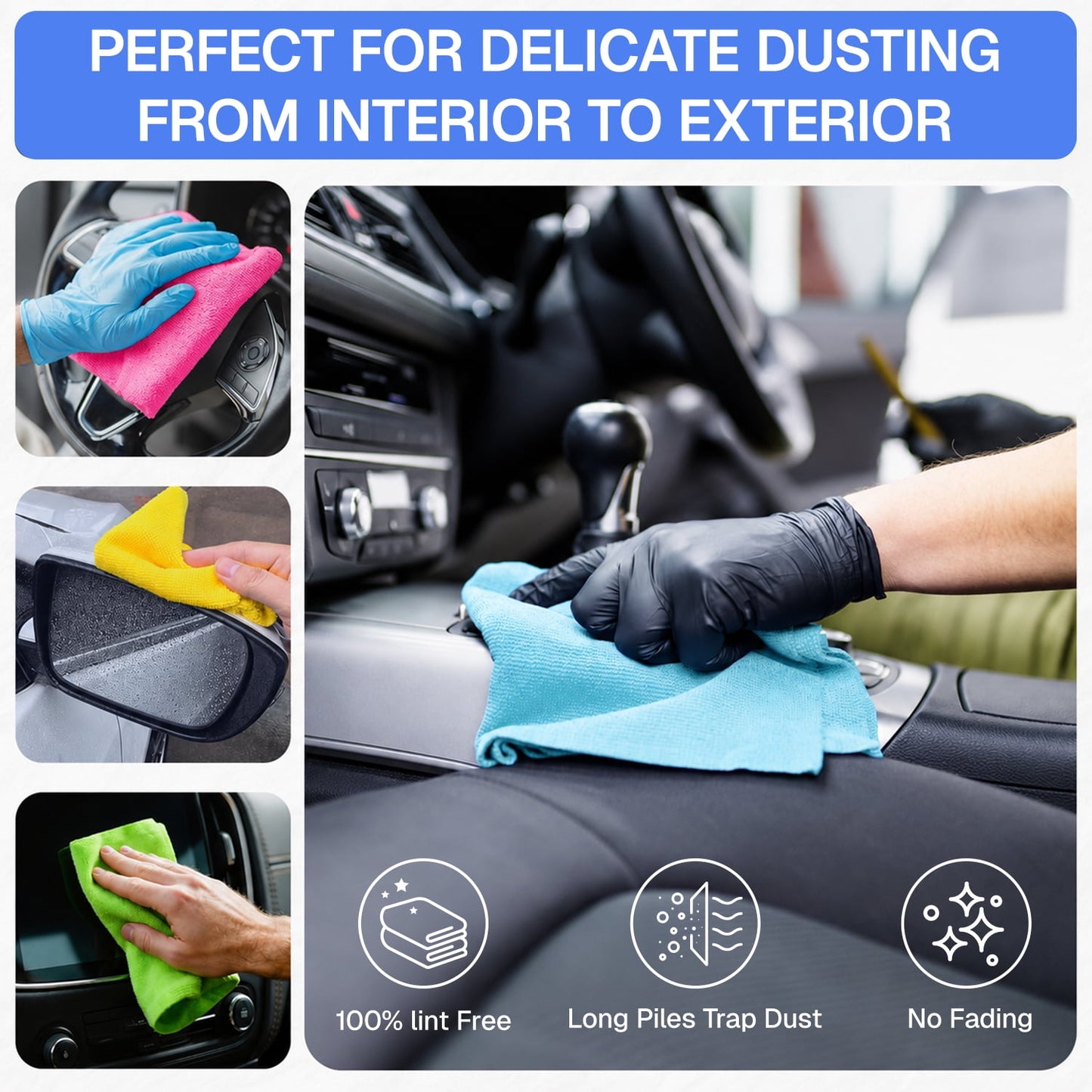 BN-LINK Microfiber Cleaning Cloth, 12 Pack Highly Absorbent Cleaning Rags, Lint-Free Microfiber Towels for Cars, House Kitchen Bathroom