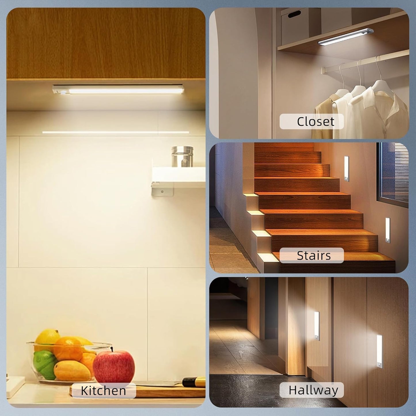 Behome 2 Pack 11.8” Under Cabinet Lighting, Rechargeable Motion Sensor Light Indoor with 3 Colors and Dimmable Brightness & 3 Modes, Wireless Closet Light Under Counter Lightfor Kitchen, Shelf