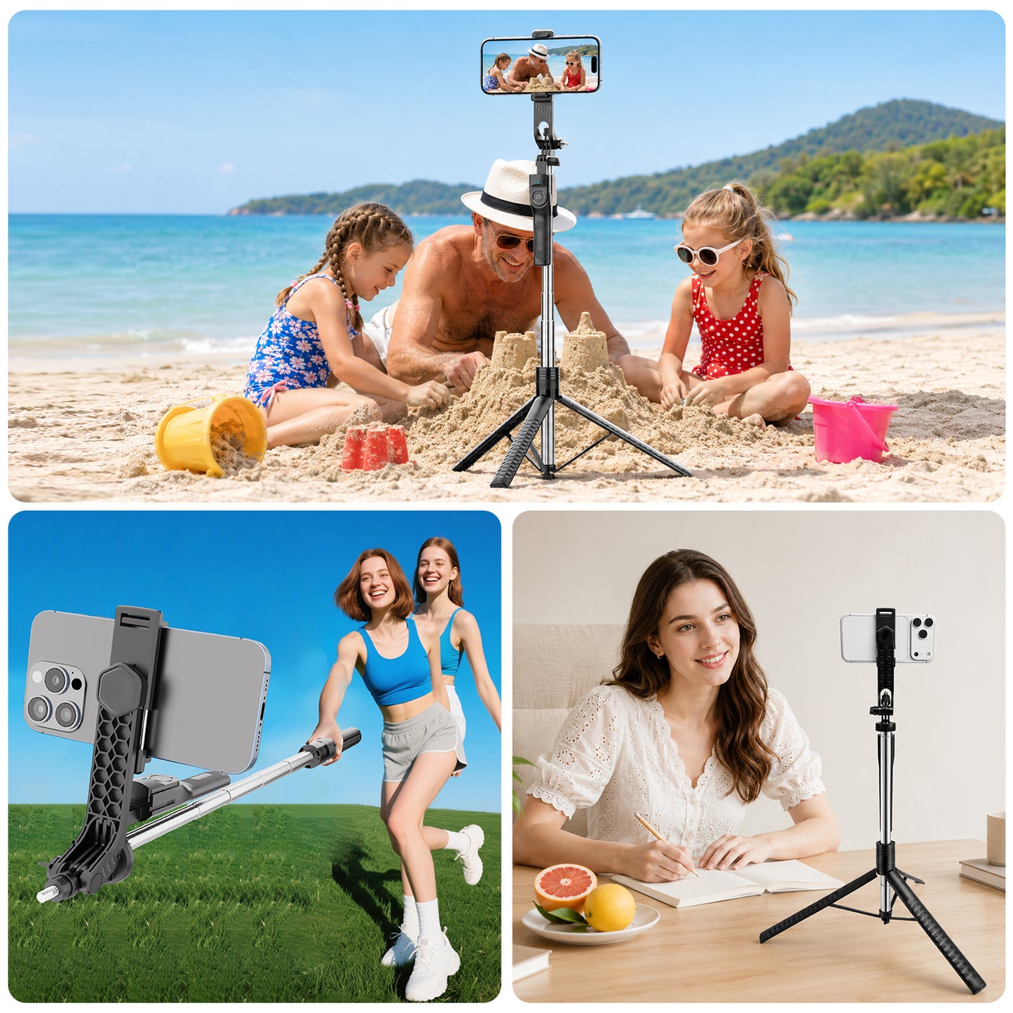 BN-LINK 75" Selfie Stick Tripod with Remote, 360°Rotating Extendable Cell Phone Stand with 1 Phone Holder Accessory, Phone Tripod Compatible with iPhone Android Phone, Camera