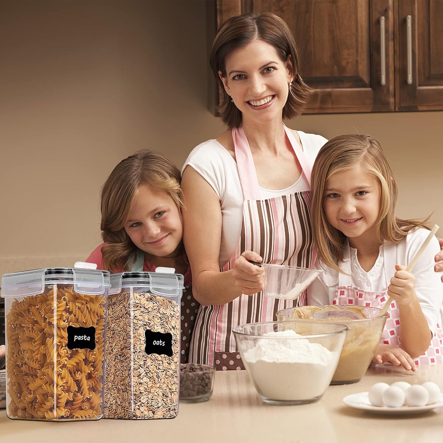 Behome 4 Pack Cereal Containers Storage Set(135.2 oz), Airtight Large Food Storage Containers, BPA-Free Pantry Organization and Storage for Cereal , Rice, Pasta, Includes 24 Labels & Marker Pen