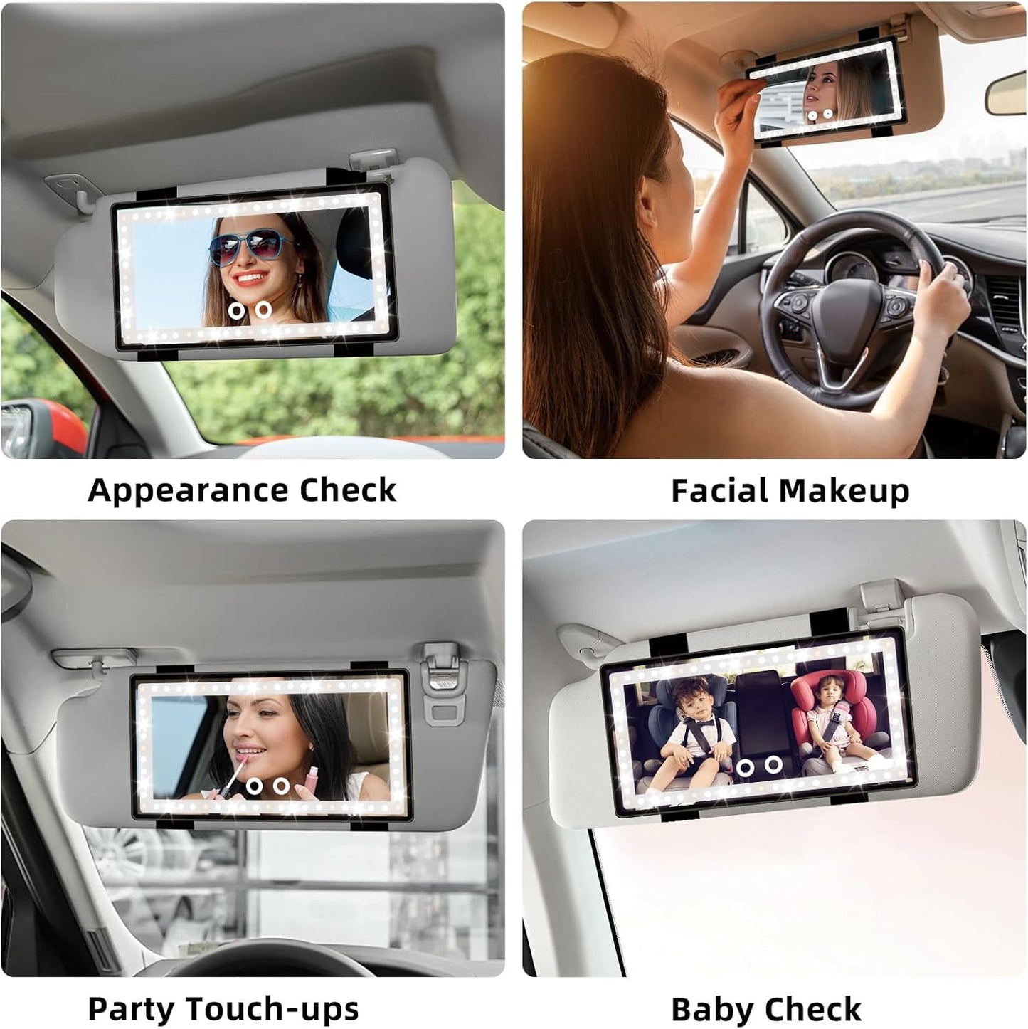 Behome Makeup Mirror, Rechargeable Car Visor Vanity Mirror with Light, Portable Led Makeup Mirror for Car Truck Suv
