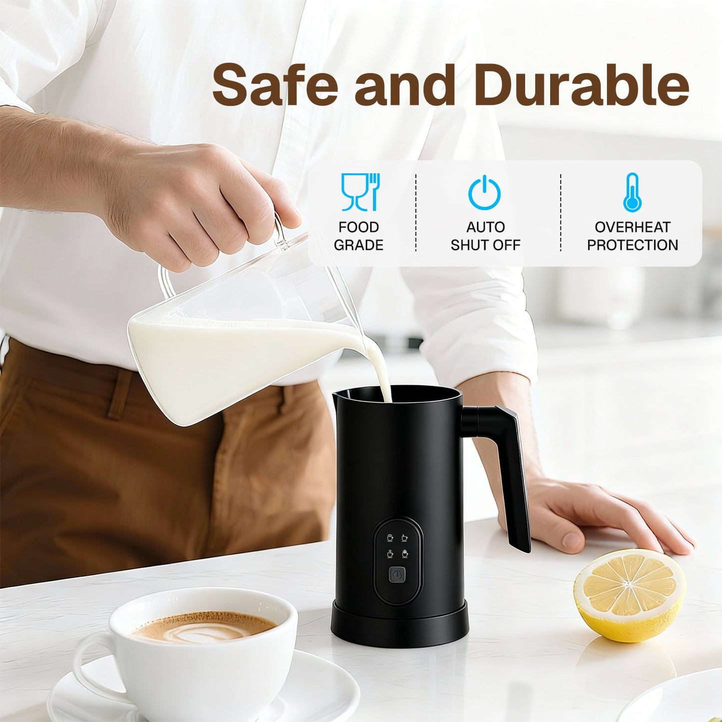 Behome Milk Frother, 4 in 1 Electric Milk Steamer, 11.8oz/350ml Automatic Hot and Cold Foam Maker and Milk Warmer for Latte, Cappuccinos, Macchiato, Hot Chocolate, Black