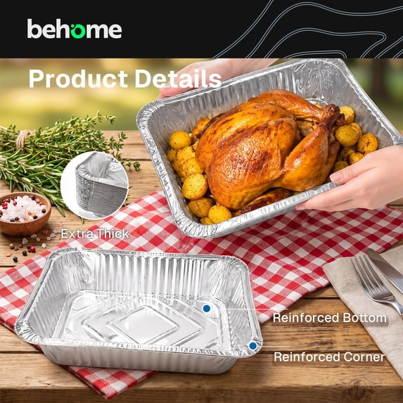 Behome 30 Pack Aluminum Pans, 10.31” x 12.8” Disposable Aluminum Baking Cake Pans, Heavy Duty Aluminum Roasting Trays for Baking, Cooking Food