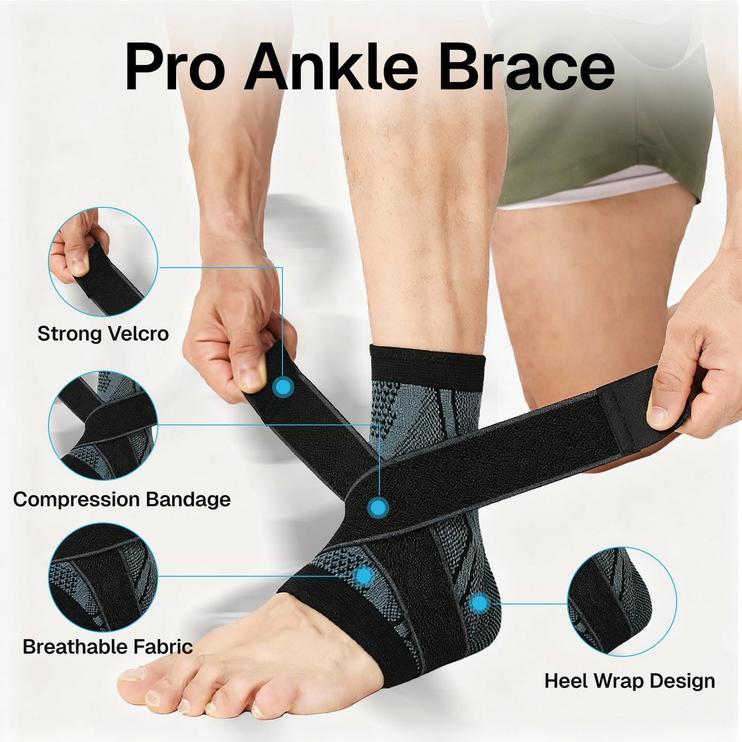 BN-LINK Ankle Brace, Ankle Compression Sleeve With Adjustable Wrap, Ankle Support for Sprained Ankle, Plantar Fasciitis Relief Brace, for Sports, XL, Blue
