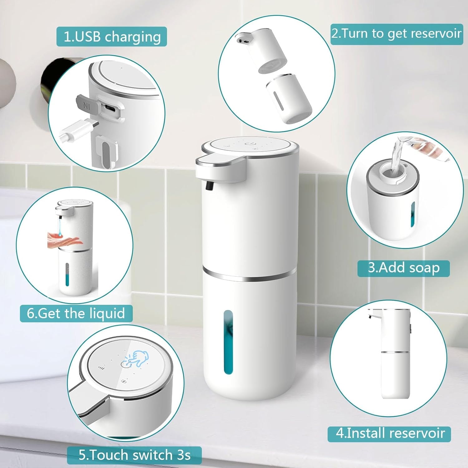 BN-LINK Automatic Liquid Soap Dispenser, 380ML USB Rechargeable Touchless Dispenser Electric Wall Mounted 4 levels Adjustable Liquid Soap Dispenser Pump for Bathroom Kitchen Dish Soap