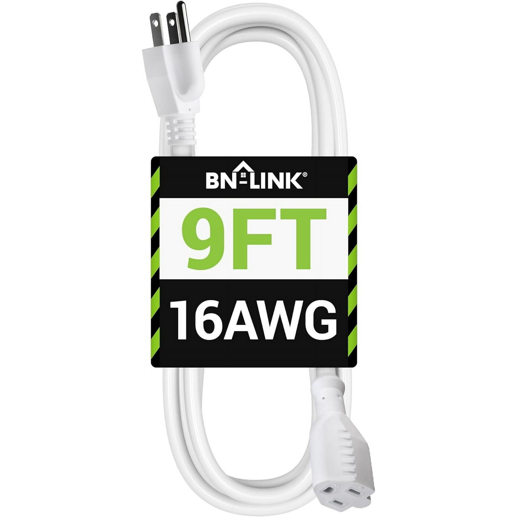 BN-LINK 9ft Outdoor Extension Cord, 3-Prong, 16 Gauge General Purpose Power Cord, Grounded Plug, White, for Landscaping & Holiday Decorations, Home & Office, 13A ETL