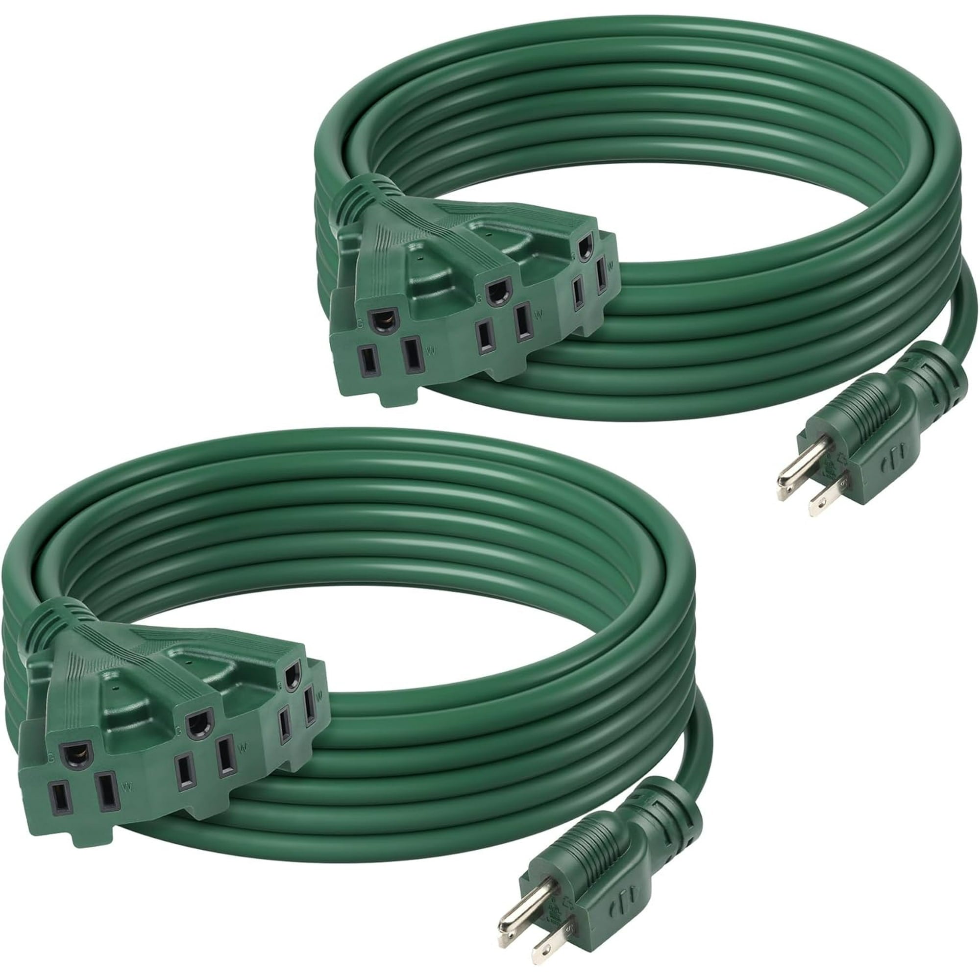 BN-LINK 2 Pack 25 ft 3 Outlet Lawn & Garden Outdoor Extension Cord 16/3 SJTW, Green, 3 Prong Grounded Plug