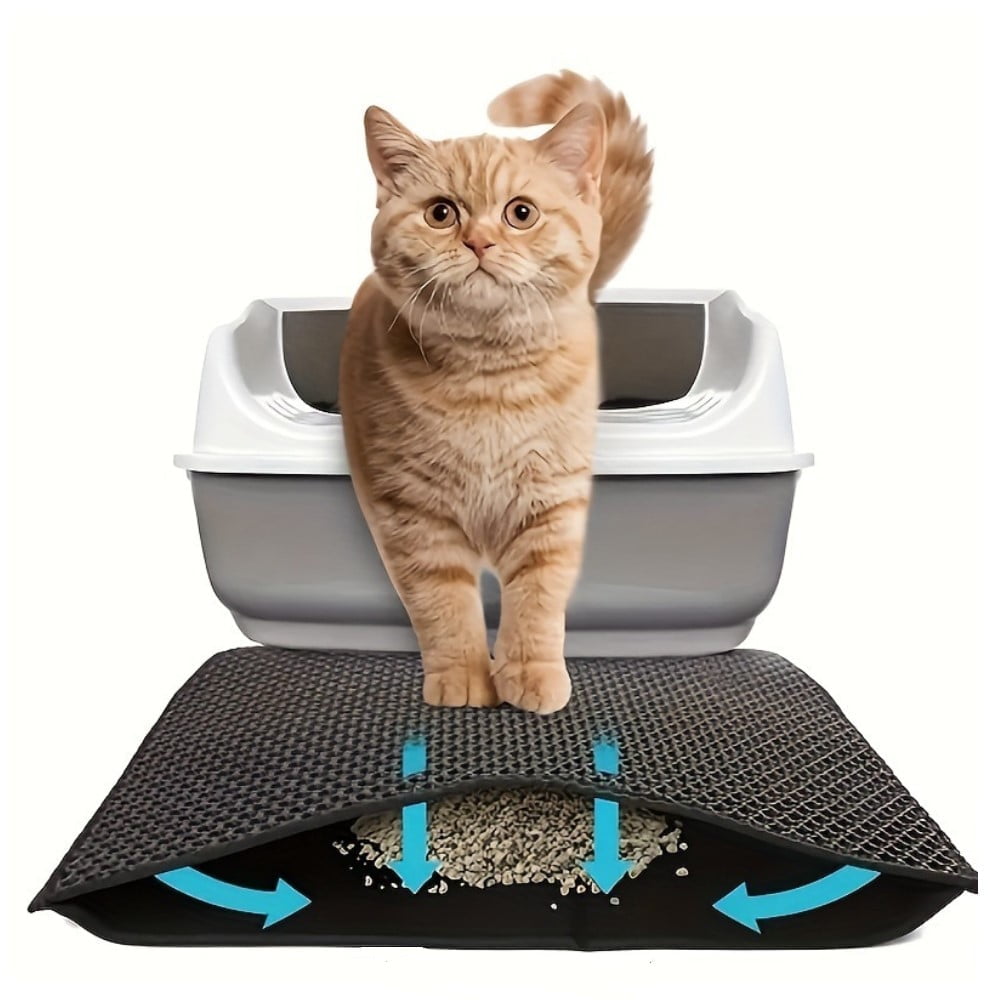 BN-LINK 21" x 29" Cat Litter Mat Trapping Match, Honeycomb Double Layer Design, Urine-Proof and Water Proof, Scatter Control, Easier to Clean & Washable(Black)