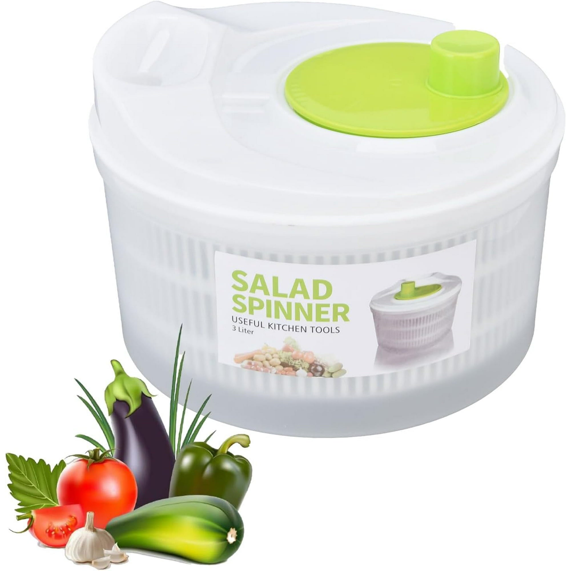 BN-LINK 3L Salad Spinner with Drain, Quick and Easy Multi-Use Lettuce Spinner, Vegetable Dryer, Fruit Washer, Pasta and Fries Spinner