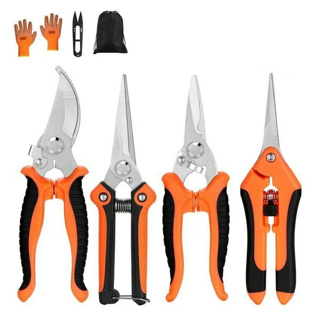 BN-LINK 4 Pack Garden Pruning Shears, Stainless Steel Handheld Scissors Set with Gardening Gloves, Heavy Duty Garden Bypass Pruning Shears,Tree Trimmers Secateurs