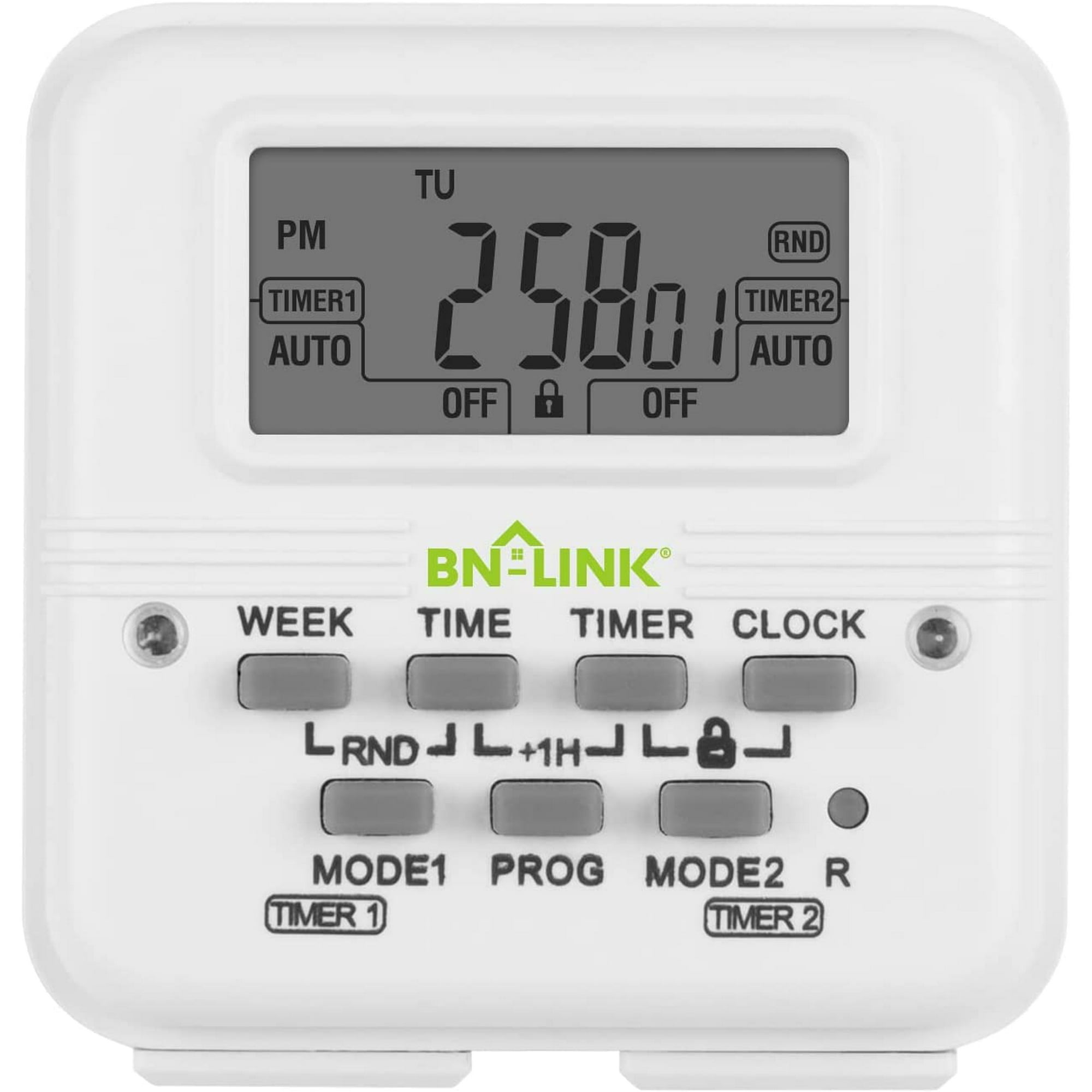 BN-LINK 7 Day Heavy Duty Digital Programmable Dual Outlet Timer - 2 Independently Programmable Grounded Outlets