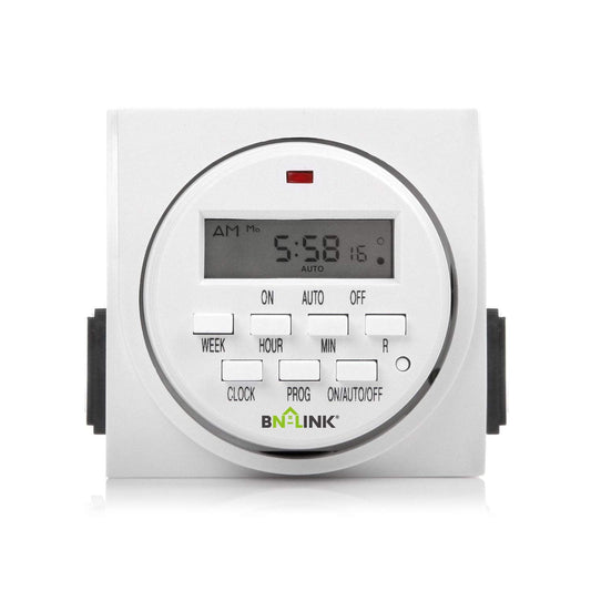 BN-LINK 7 Day Heavy Duty Digital Programmable Timer, Dual Outlet Timer (Single Control), Indoor for Lamp Light Fan Security, UL Listed, White