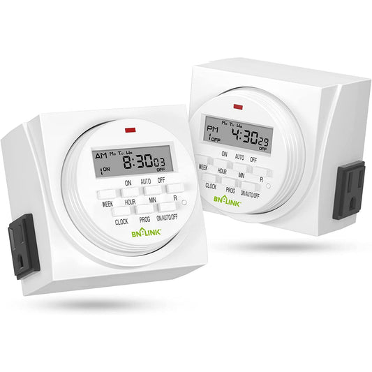 BN-LINK 7 Day Heavy Duty Digital Programmable Timer, FD60 U6, 115V, 60Hz, Dual Outlet, For Lamp Light Fan Security UL Listed(2 Pack)