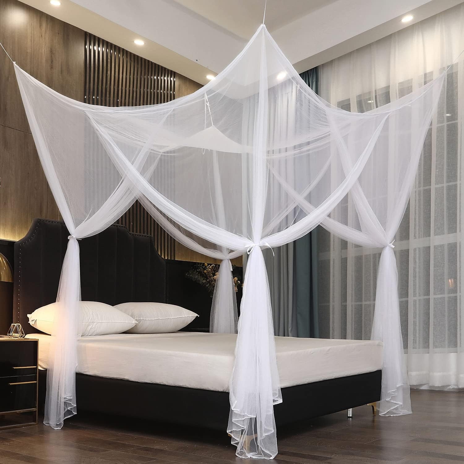 BN-LINK Bed Canopy for Full Queen King Size Bed, Canopy Bed Curtains Elegant Mosquito Net, Mosquito Netting for Camping Patio Indoor Outdoor Bug Net, White