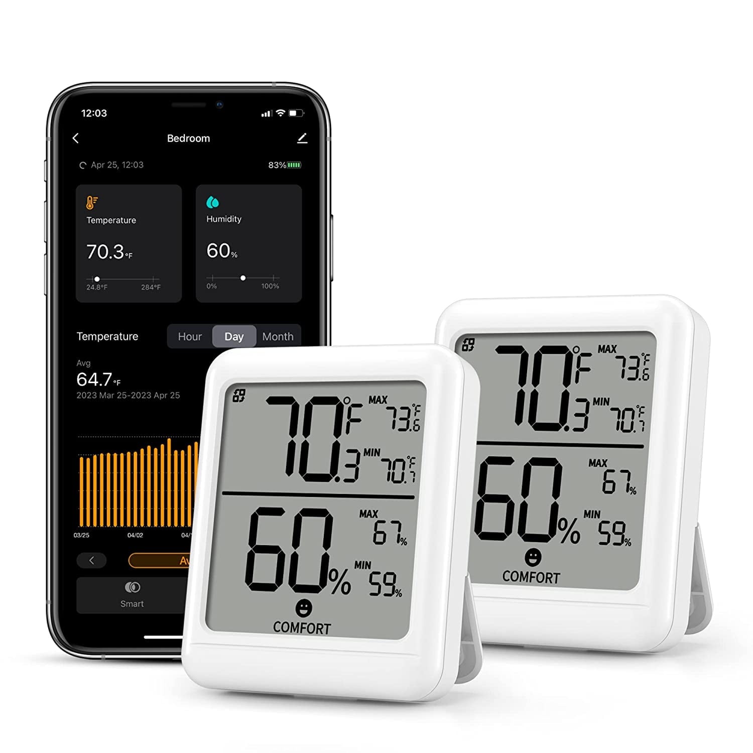 BN-LINK Bluetooth Hygrometer Thermometer,Indoor Temperature Humidity Monitors, Digital Humidity Meter with App Control for Home Baby Room Terrarium Incubator Greenhouse(2 Pack)