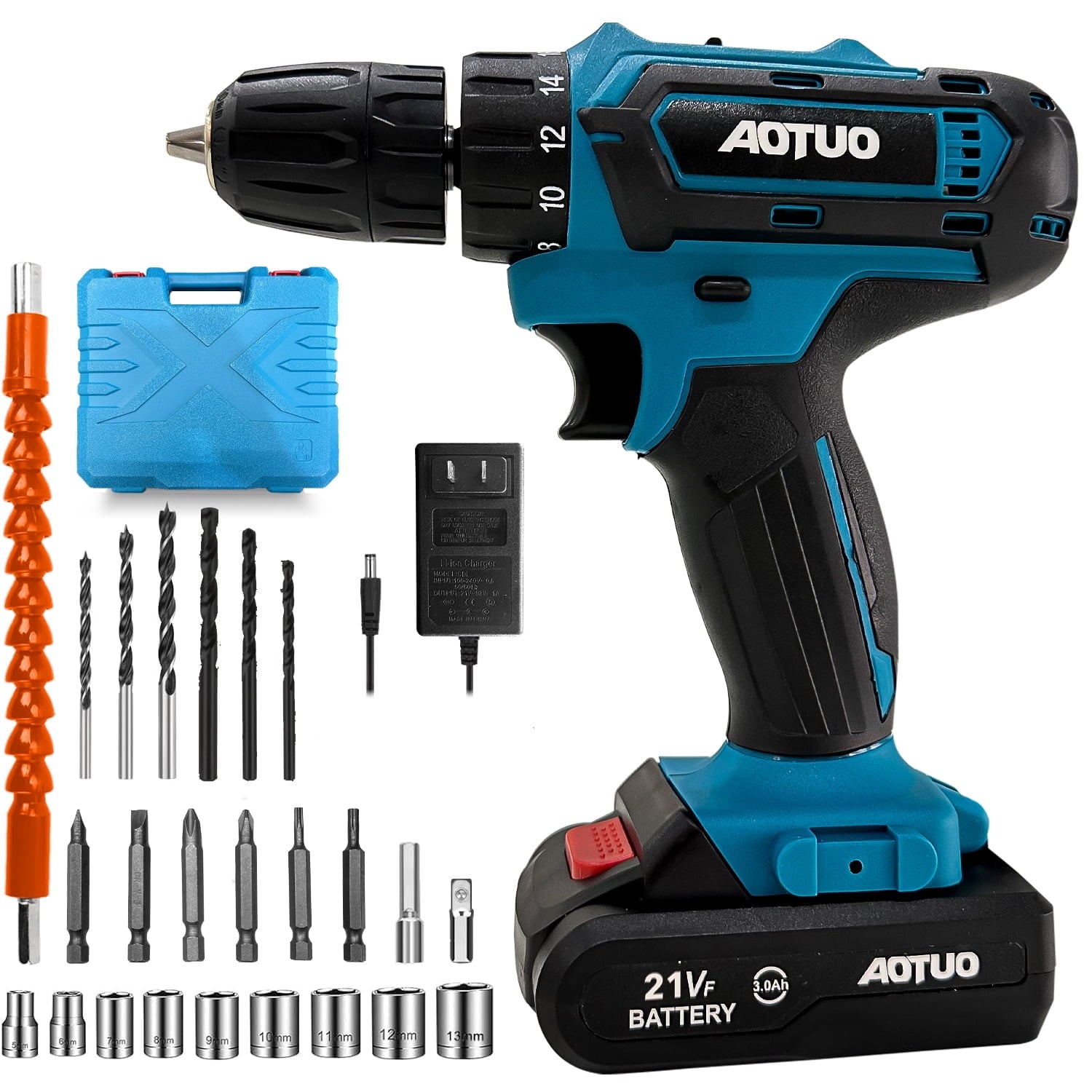 BN-LINK Cordless Drill Set, 21V Lithium Ion Power Drill with 1 Battery and Charger, Compact Driver/Drill Kit, Variable Speed, 3/8'' Keyless Chuck, Blue