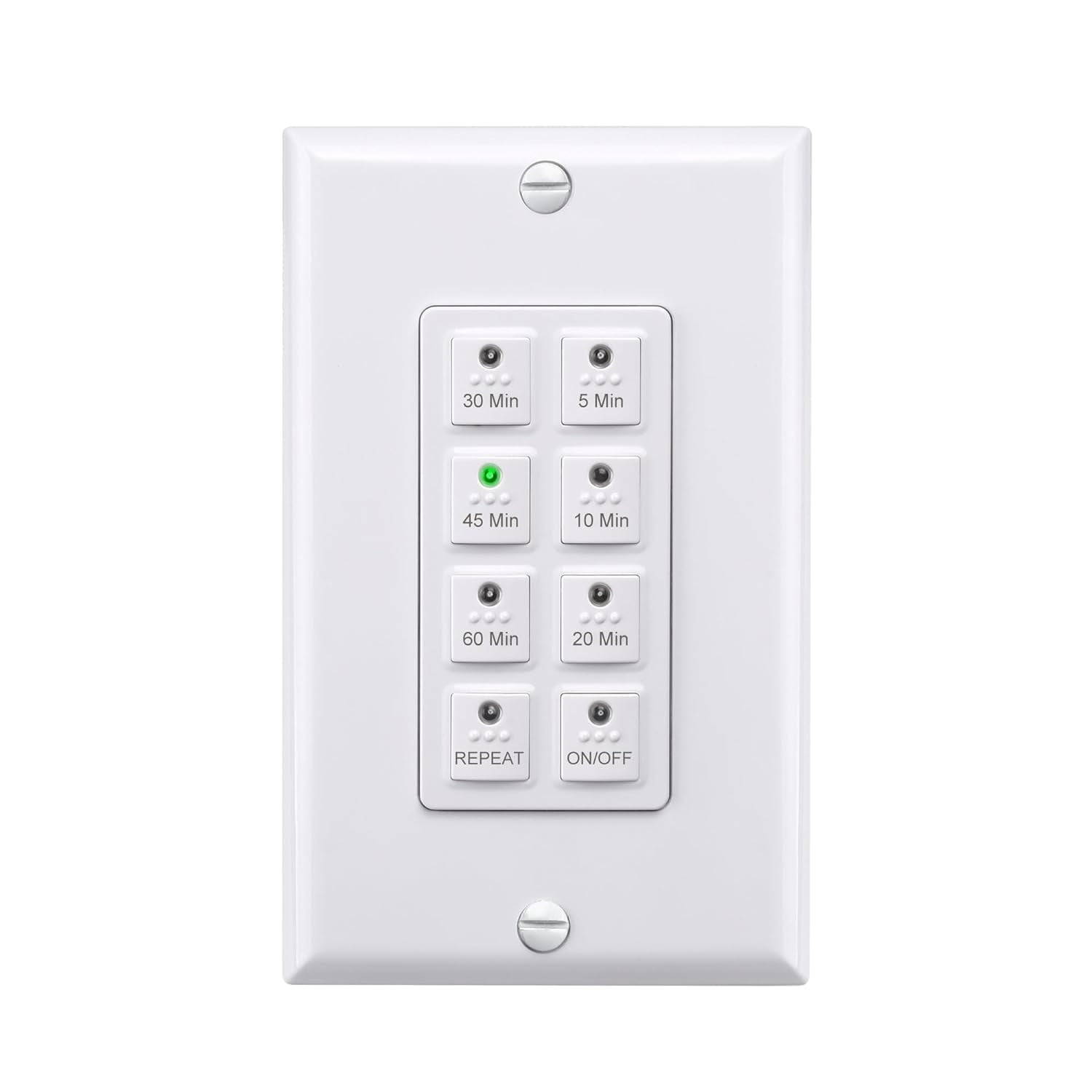 BN-LINK Countdown Digital in-Wall Timer Switch with Push Button 5-10-20-30-45-60mins, for Bathroom Fan ,in-Wall Light Timer, Neutral Required, Free Plate, White