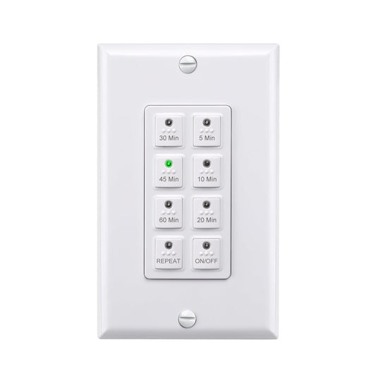 BN-LINK Countdown Digital in-Wall Timer Switch with Push Button 5-10-20-30-45-60mins, for Bathroom Fan ,in-Wall Light Timer, Neutral Required, Free Plate, White