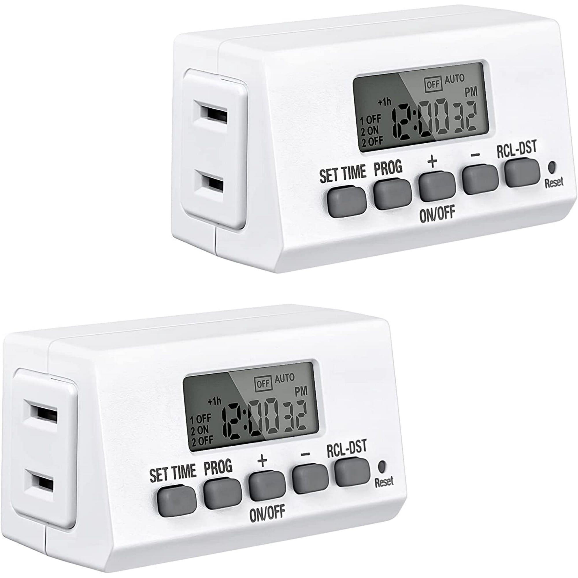 BN-LINK Digital Timer Outlet 24-Hour Programmable Digital Outlet Timer 2 Pack 2 On/Off Programs 2-Prong Mini Indoor Easy Set Stackable Plug-in for Lights Lamps Fans Accurate 8A/1000W 1/3HP