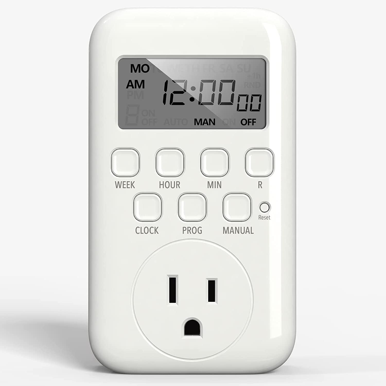 BN-LINK Digital Timer Outlet, 7 Day Heavy Duty Programmable Timer, On/Off Programs 3-Prong Grounded, Indoor, for Lamp, Light, Fan, Pets, Home, Kitchen, Office, Appliances, 125V, 15A, 1875W, 60Hz