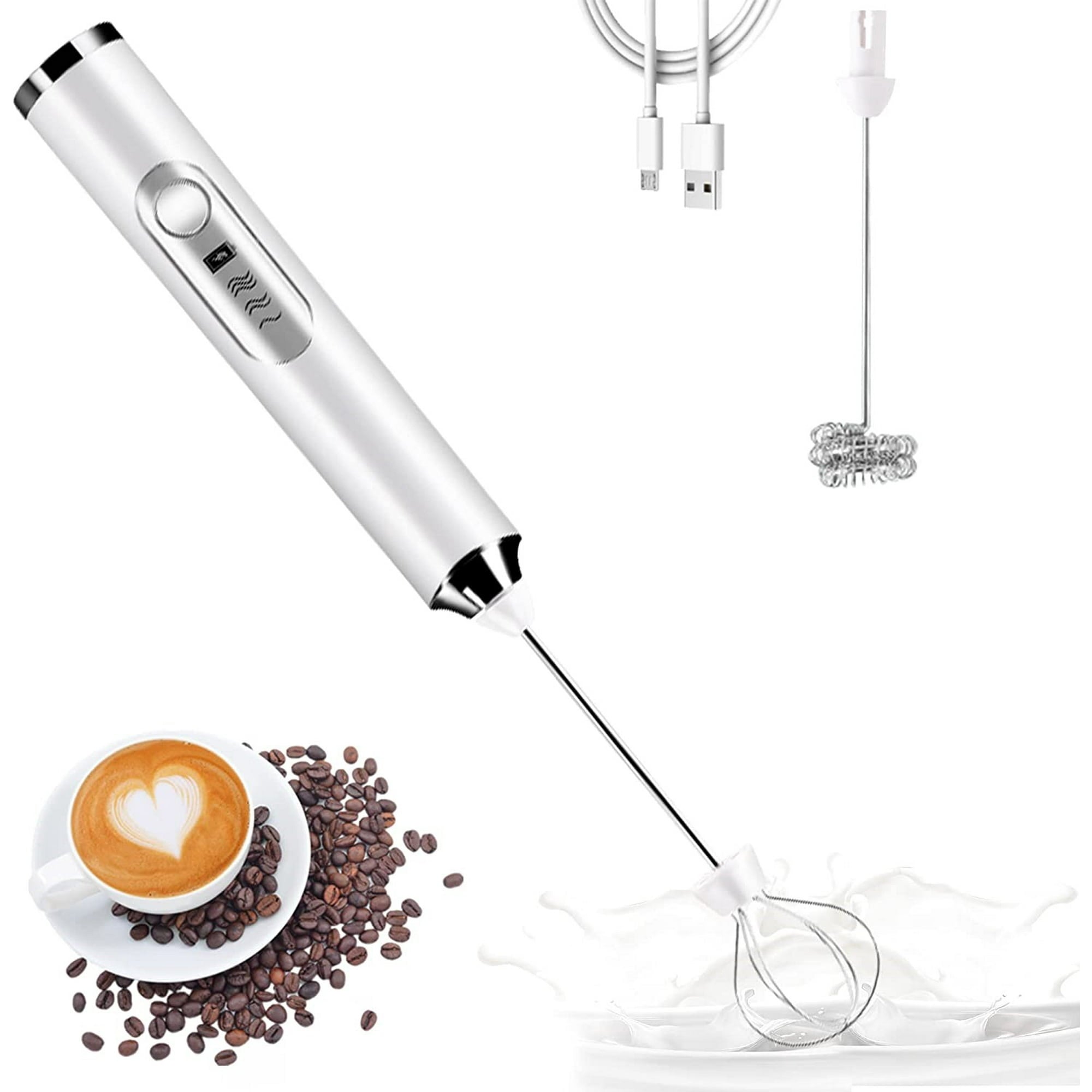 BN-LINK Handheld Milk Frother USB Rechargeable, with 2 Heads Coffee Whisk Foam Mixer, 3 Speeds Electric Mini Blender for Latte, Cappuccino, Hot Chocolate, Egg