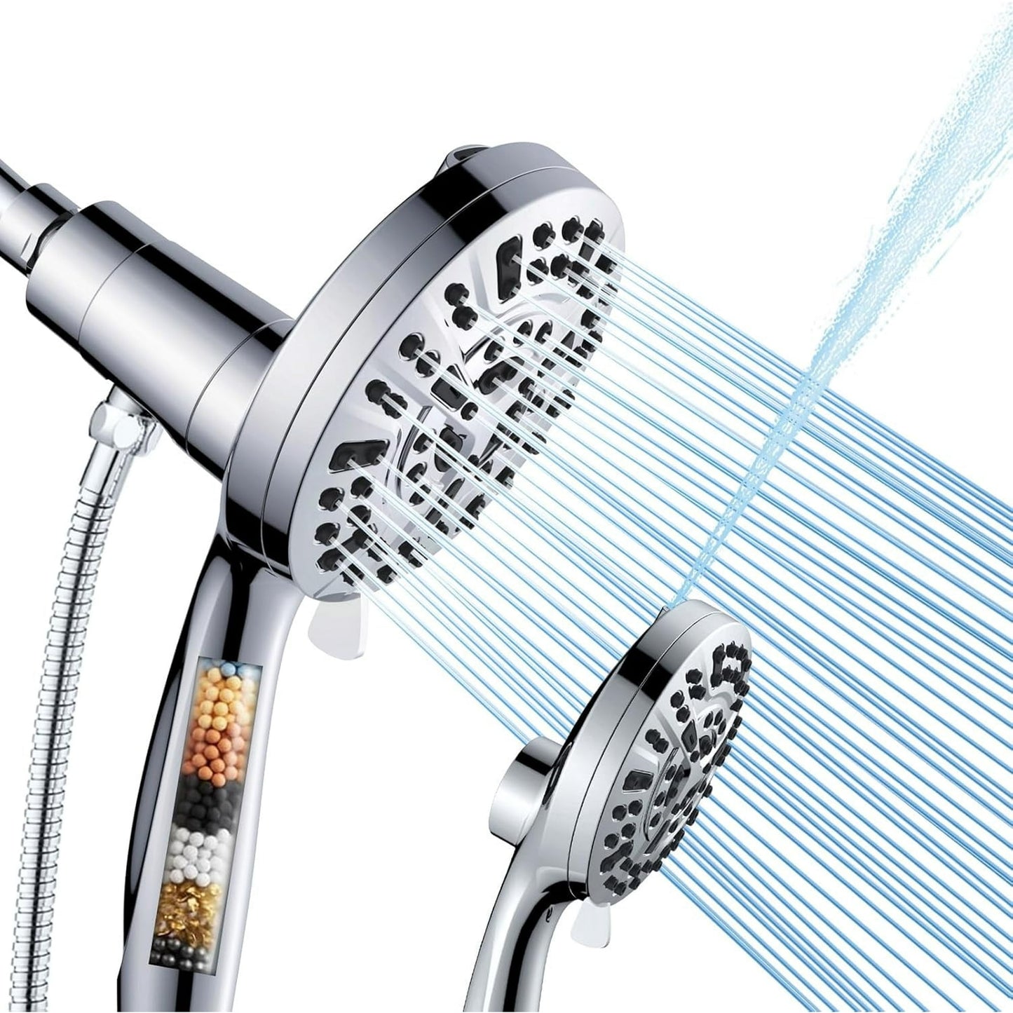 BN-LINK High Pressure 10 Ways Handheld Shower Head Chrome- Anti-clog Nozzles, Built-in Power Wash to Clean Tub, Magnetitc Rainfall Shower Wand, with 4.9FT Stainless Steel Water Hose, Adjustable Spray