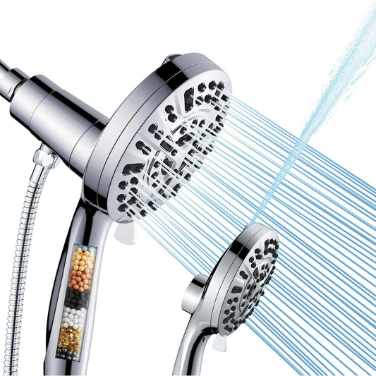 BN-LINK High Pressure 10 Ways Handheld Shower Head Chrome- Anti-clog Nozzles, Built-in Power Wash to Clean Tub, Magnetitc Rainfall Shower Wand, with 4.9FT Stainless Steel Water Hose, Adjustable Spray