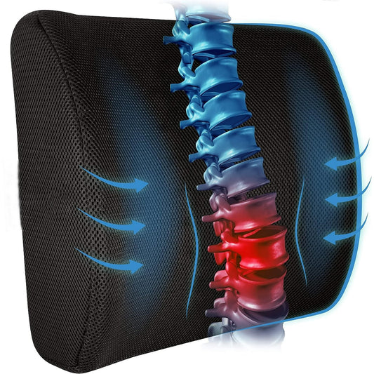 BN-LINK Lumbar Support Pillow For Office Chair and Car Seat, Perfectly Balanced Memory Foam, Versatile Use Lower Back Cushion with Adjustable Strap