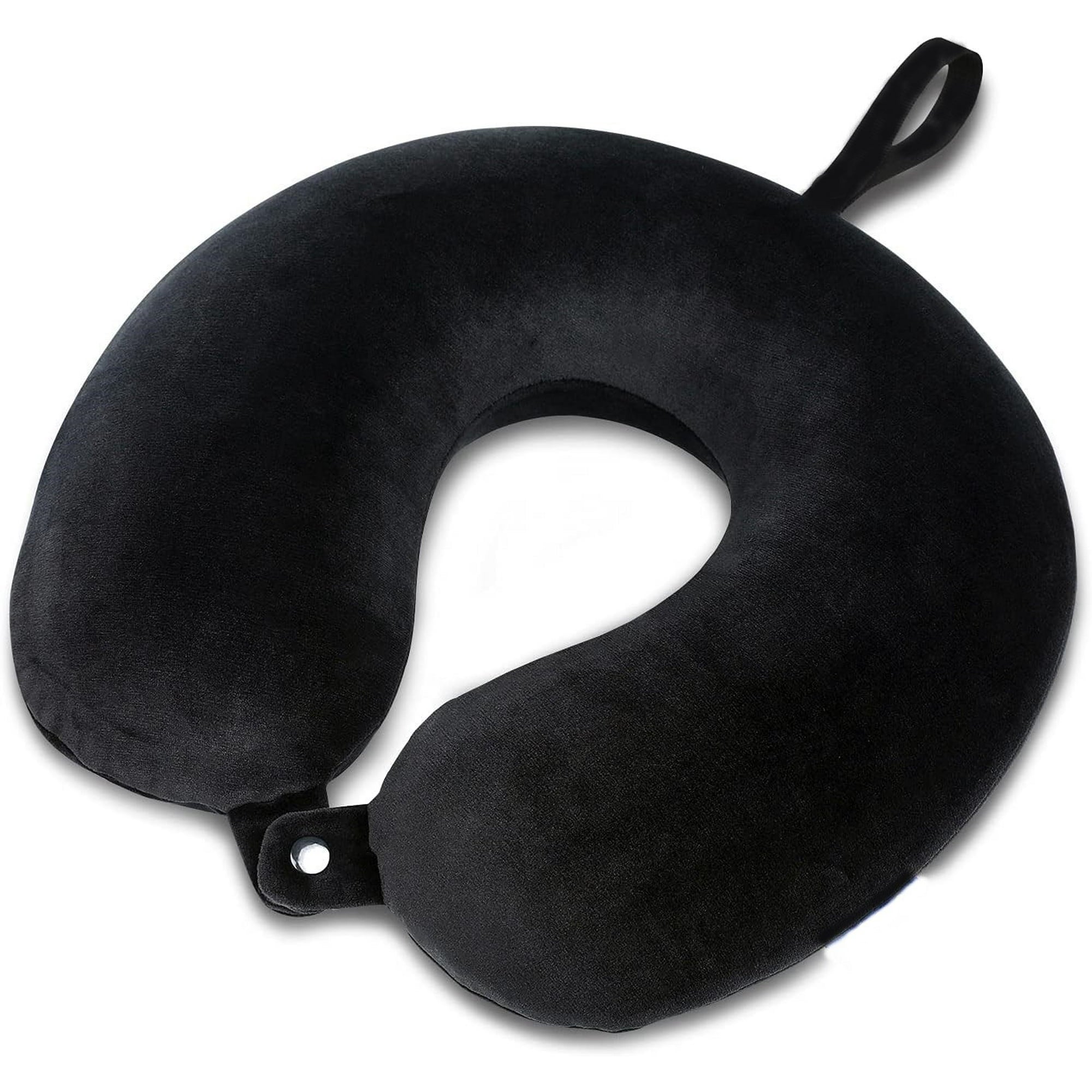 BN-LINK Memory Foam Travel Pillows for Airplanes - Neck Pillow for Traveling with Attachable Snap Strap Soft Washable Cover, Flight Pillow for Sleeping, Car, Home, Office, Black