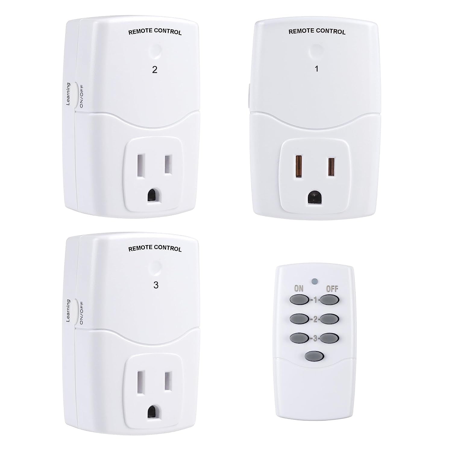 BN-LINK Mini Wireless Remote Control Outlet Switch Power Plug In for Household Appliances, Wireless Remote Light Switch, LED Light Bulbs, White (1 Remote + 3 Outlet) 1250W/10A